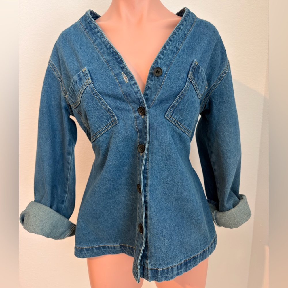 Source Unknown Blue Denim Button-Down Shirt - image 1
